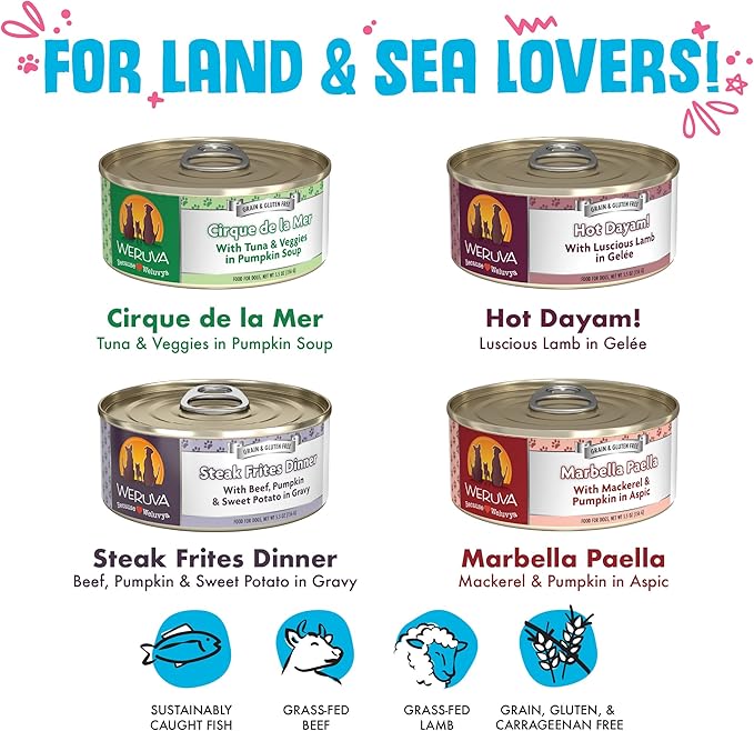 Weruva Classic Dog Food, Variety Pack, Chicken Free, Just 4 Me, Wet Dog Food, 5.5oz Cans (Pack of 24)