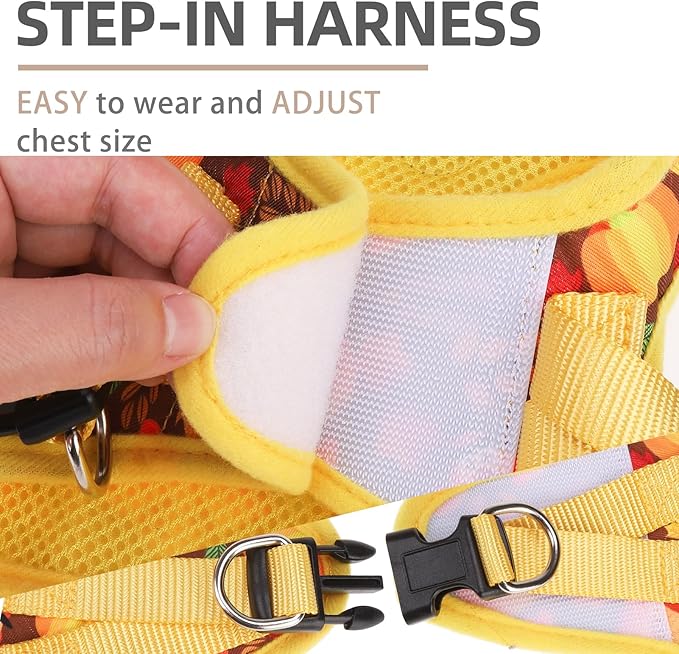 PUPTECK Adjustable Dog Harness Collar and Leash Set Step in No Pull Pet Harness for Small Medium Dogs Puppy and Cats Outdoor Walking Running, Soft Mesh Padded Reflective Vest Thanksgiving Harnesses