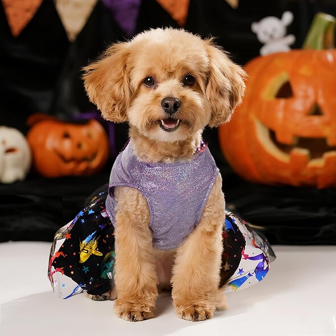 Dog Halloween Costume Dog Dress Witch Tulle Skirt Halloween Pet Clothes for Puppy Small Cats (Purple, Medium)
