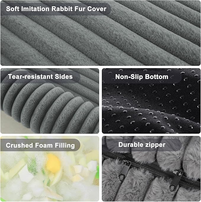 Dog Beds Large Sized Dog, Washable Orthopedic Pet Bed with Removable Cover, Rectangle Soft Calming Sleeping Puppy Bed Durable Pet Cuddler with Anti-Slip Bottom, 36"x27"x8" Grey