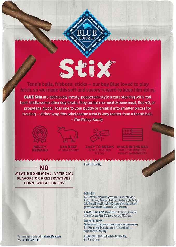 Blue Buffalo Stix Pepperoni-Style Dog Treats Made with Natural Ingredients, Beef Recipe, 13-oz Bag