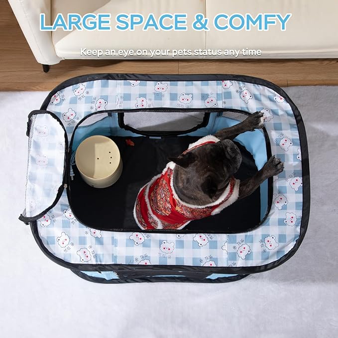 Dog and CAT pop Play Pen,Pets Houses for Dogs and Cats,Indoor&Outdoor Exercise Pen Dog Tent Puppy Playground Large (M, Bule)