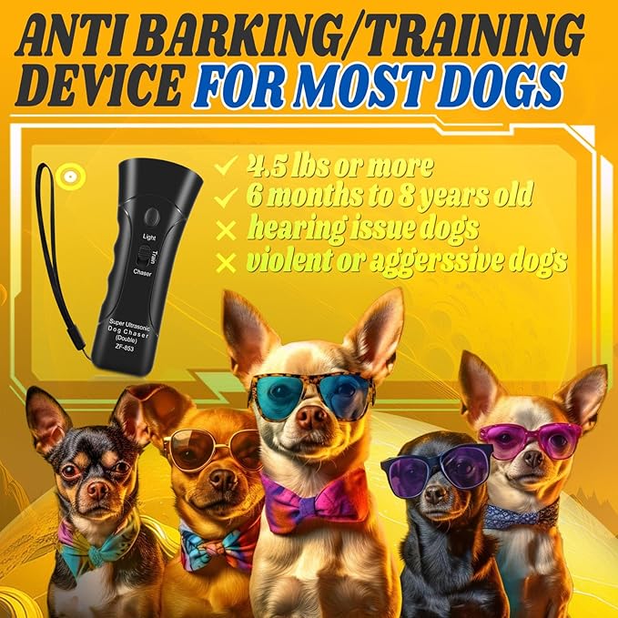 Anti Barking Device, Dog Barking Control Devices with 3 Modes & LED Light, Dual Sensor Ultrasonic Dog Bark Deterrent up to 33Ft, Dog Training Tools, Safe for Human & Dogs Portable Indoor & Outdoor
