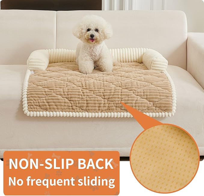 HAOMAIJIA Dog Couch Bed for Small Dogs, Non Slip Pet Couch Covers for Sofa Thick Soft Washable Dog Couch Cover Protector All Seasons Universal Dogs and Cats Bed Mat (Khaki, Small)