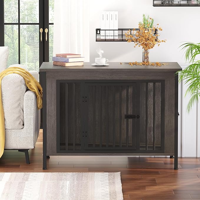 EasyCom Dog Crate Furniture for 1 or 2 Dogs, Heavy Duty Single/Double Dog Crates for Small/Medium/Large Dogs, Dog Kennel Furniture Indoor as TV Stand, Large Size 39.96" L(35-60 Pounds), Dark Grey