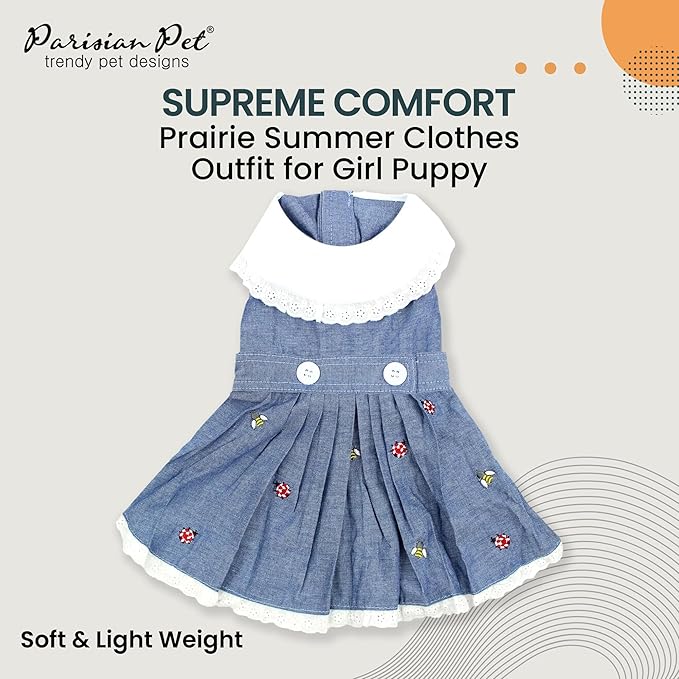 Parisian Pet Chambray Dog Overall Dress - Lightweight and Fashionable Summer Skirt - Sleeveless Clothes for Small Dogs Girl XS