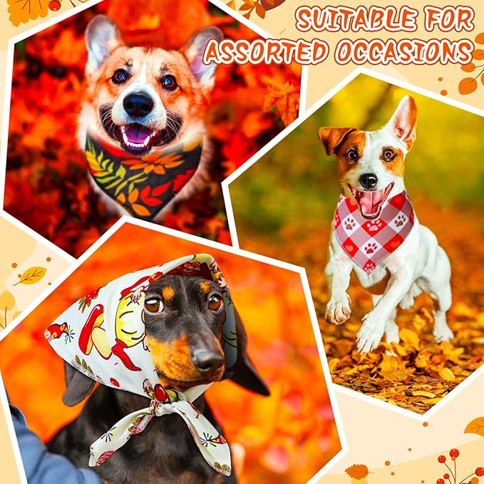 100 Pcs Fall Dog Bandanas Bulk Autumn Thanksgiving Day Dog Bandanas Adjustable Pumpkin Maple Leaves Pattern Pet Bibs Triangle Fall Thanksgiving Scarf Costume for Small Medium Pet Puppy