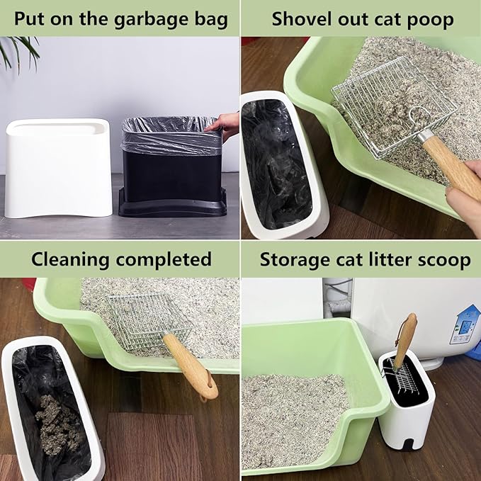 Cat Litter Scoop Holder, Universal Scooper Storage for Any Kitty Shovel, Durable Removable Scoop Stand with 2 Rolls of Garbage Bags, Suitable for Most Metal and Plastic Litter Scooper, White