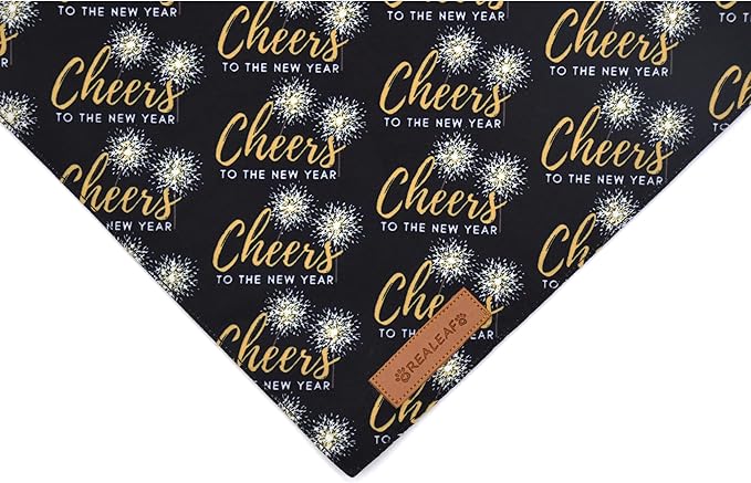 Realeaf New Year Dog Bandanas 2 Pack, Cheers to The New Year Dog Scarf for Boy and Girl, Premium Durable Fabric, Holiday Bandana for Medium and Large Dogs Cats Pets (Large)