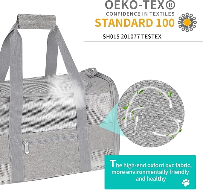 Large Cat Carrier Dog Carrier, Pet Carrier for 2 Cats Large Cats, Dog Carrier for Medium Small Dogs, Collapsible Soft Sided Pet Carrier for Dogs Puppy of 25 Lbs, Grey