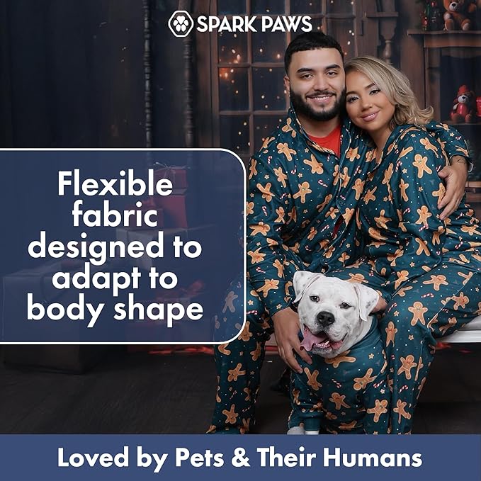 Spark Paws Dog Christmas Pajama, Dog Recovery Suit Male, Onesie, Ultra-Soft and 4-Way Stretch, for Small Medium and Large Breeds - Gingerbread Man - M