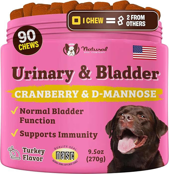 Natural Dog Company Urinary & Bladder Supplement for Dogs – Cranberry & D-Mannose Soft Chews with Marshmallow Root & Astragalus – Supports Urinary Tract Health, Bladder Function & Normal Urine Flow
