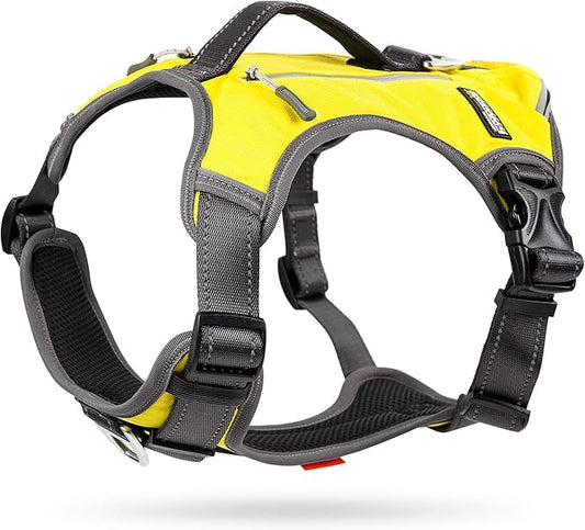 Fida Dog Harness, Multi-Functional No-Pull Pet Vest Harness with Saddle Bags Backpack, Front Leash Clip, Adjustable Soft Padded Reflective No-Choke Dog Vest Heavy Duty for Small Dog, S, Yellow