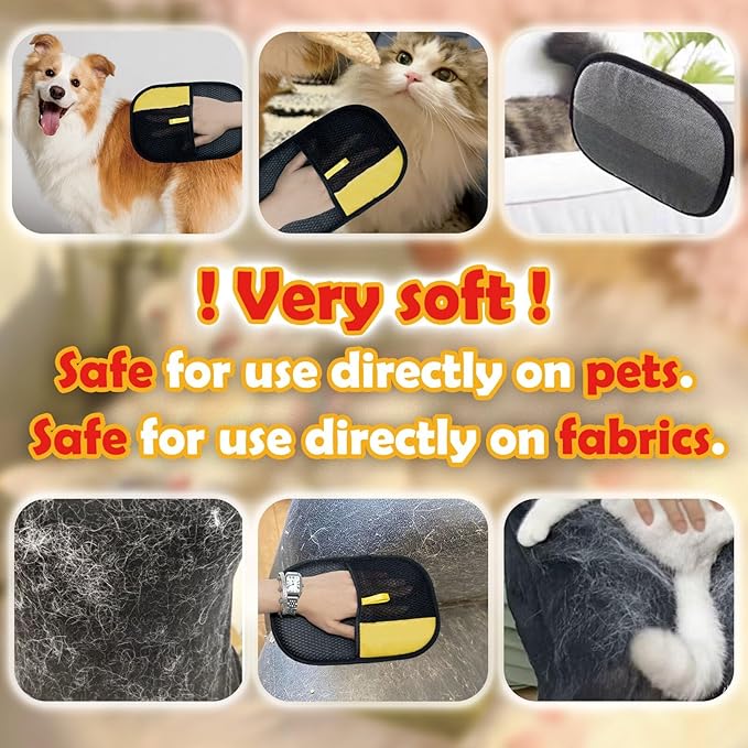 Pet Hair Removal Glove ，Powerful Electrostatic Pet Hair Remover for Cat Dog Hair，Washable and Reusable Cat Dog Hair Removal Gloves for Clothes Bed Sheets Sofas at Climbing Frames (2psc)