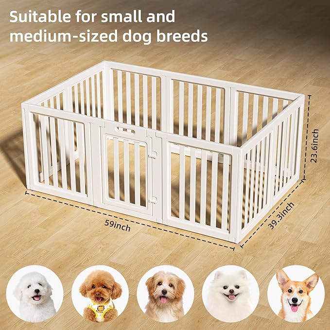Clear Dog Play Pen,Pet Playpen with Door,Easy to Clean and Install Puppy pens for Both Indoor and Outdoor use (White, 23.6" Height, 12)