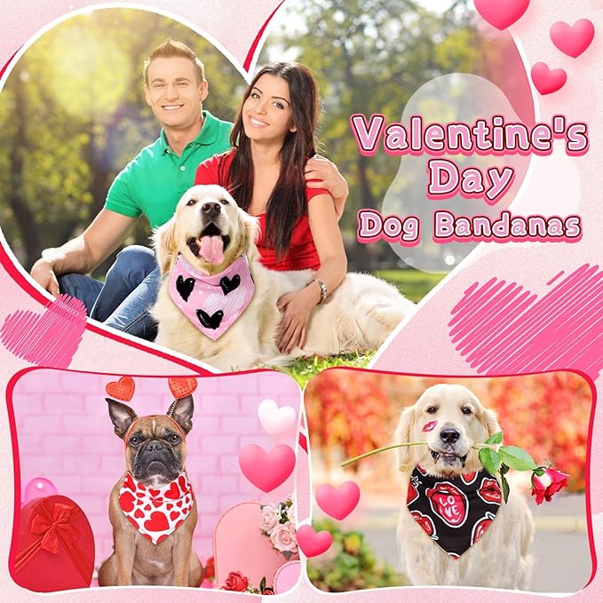 Reginary 72 Packs Valentine‘s Day Dog Bandanas Heart Adjustable Pet Bandanas Triangle Scarf Dog Bibs for Pet Costume Accessories (Heart)