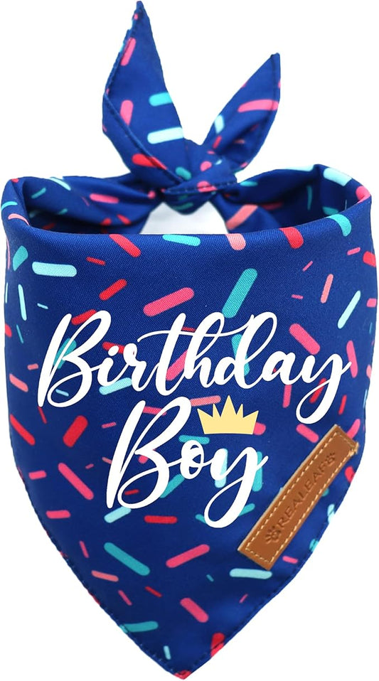 Realeaf Birthday Boy Dog Bandana, Dog Birthday Party Supplies,Premium Durable Fabric, Bandana for Medium and Large Dogs Pets (Blue, Large)