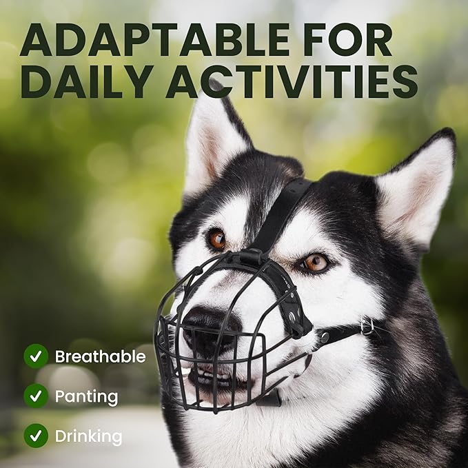 BRONZEDOG Dog Muzzle Adjustable Durable PVC Wire Basket for Large and Extra Large Dogs with Leather Straps Breathable, Drinkable, Training, Prevents Biting (PVC, Husky & Doberman)