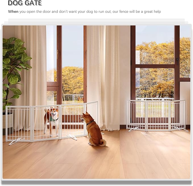 4NM Metal No Drilling Expandable Puppy Dog Gate, Wide 54", Tall 24" Small Free Standing Pet Gate, Doggie Gates for Dogs Outdoor or Indoor, with 2PCS Support - White