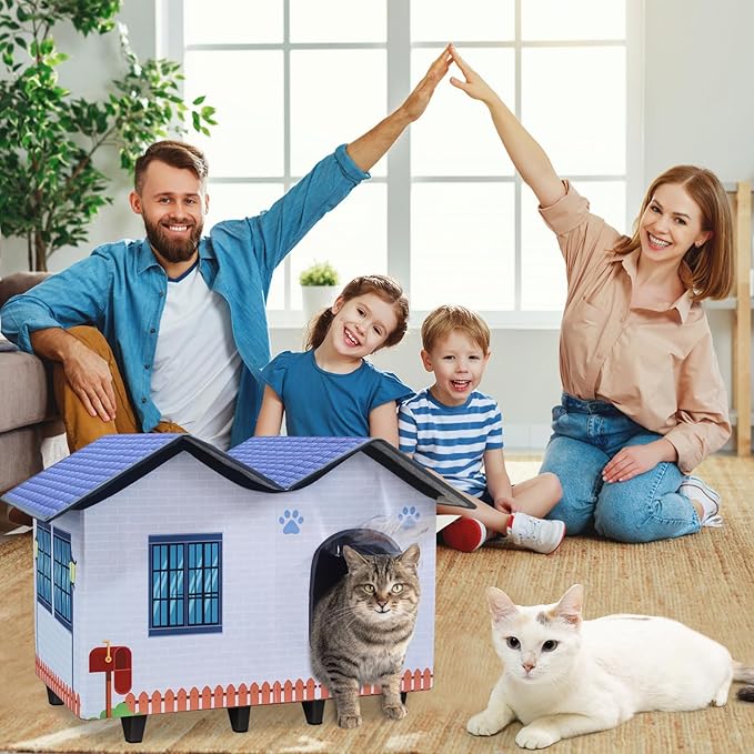 Elevated Cat Houses for Indoor/Outdoor Covered Kitten Beds Feral Cat Shelter Hideaway Bed Easy to Assemble