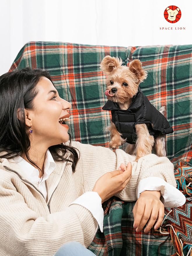 SPACE LION Puffer Jacket, Down Winter Coat, Durable Outdoor Coat for Cold and Windy Conditions, Waterproof, Windproof, Lightweight Jacket, Adjustable Fit for Small Dog(Black,S)