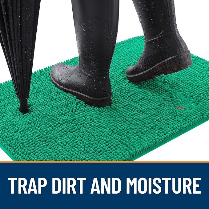 OLANLY Dog Door Mat for Muddy Paws 36x24, Absorbs Moisture and Dirt, Absorbent Non-Slip Washable Doormat, Quick Dry Chenille Mud Mat, Entry Indoor Entryway Carpet for Inside Floor, Emerald Green