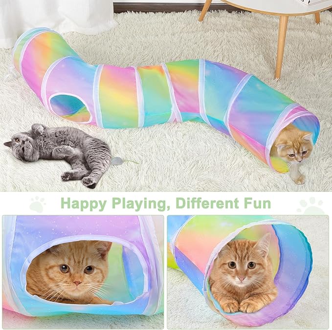 Glittme Cat Tunnel, Cat Tunnels for Indoor Cats, S-Shape Cats Cave with Cat Toys, Foldable Cat Tubes and Tunnels for Cats, Rabbit, Puppy, Guinea Pig