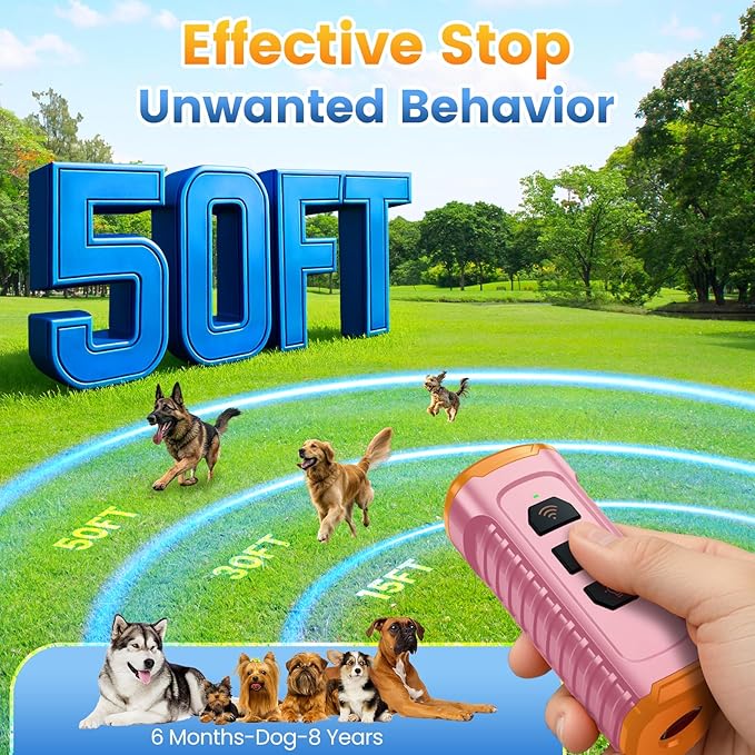 Dog Bark Deterrent Device, Anti Barking Device for Dogs 3X Ultrasonic to Stop Barking Neighbors Dog| 50ft Range, 5 Adjustable Modes, Flashlight & Beep | Safe & Effective for Small, Medium & Large Dogs