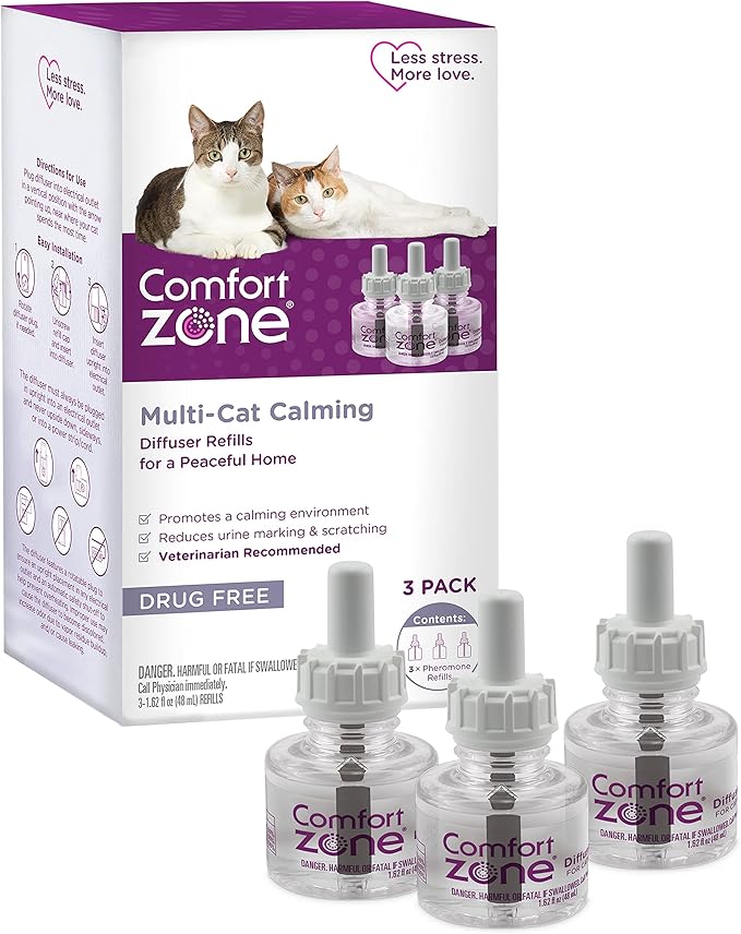 Comfort Zone 3 Pack MultiCat Diffuser Refills; Cat Calming Pheromones Help Anxiety; 30-day refills