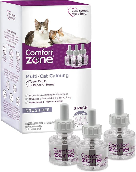 Comfort Zone 3 Pack MultiCat Diffuser Refills; Cat Calming Pheromones Help Anxiety; 30-day refills