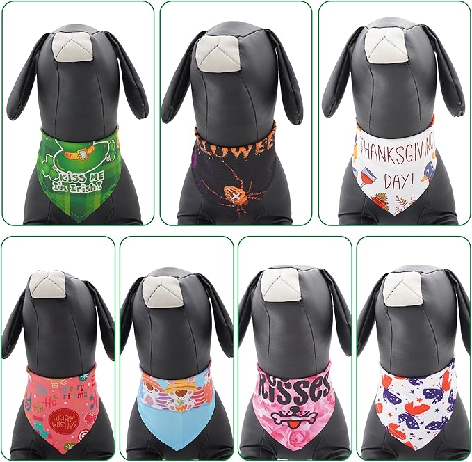 7 Pcs Holiday Dog Bandanas for Small Dogs Hemming Seam Edge Holiday Dogs Bandanas Medium Puppy Halloween Scarfs Large Cats Grooming M