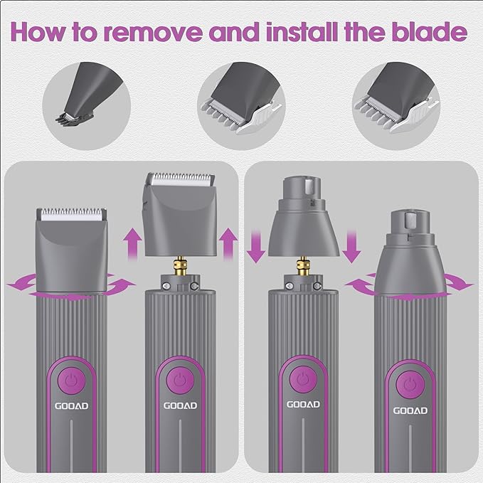 Cat Clippers Grooming Kit for Matted Hair -4 in 1 Low Noise Paw Trimmer Nail Grinder,Cordless Cat Shaver for Long Hair,Trimmer Also for Pet Hair Around Paws, Eyes, Ears, Face, Rump