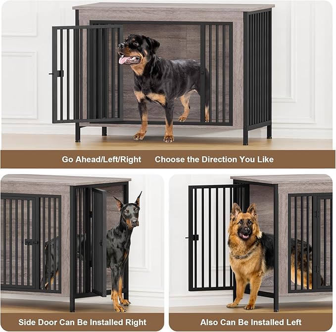EasyCom Dog Crate Furniture for 1 or 2 Dogs, Heavy Duty Single/Double Dog Crates for Small/Medium/Large Dogs, Dog Kennel Furniture Indoor as TV Stand, Extra Large Size 47.24" L(65-92 Pounds), Oak Grey