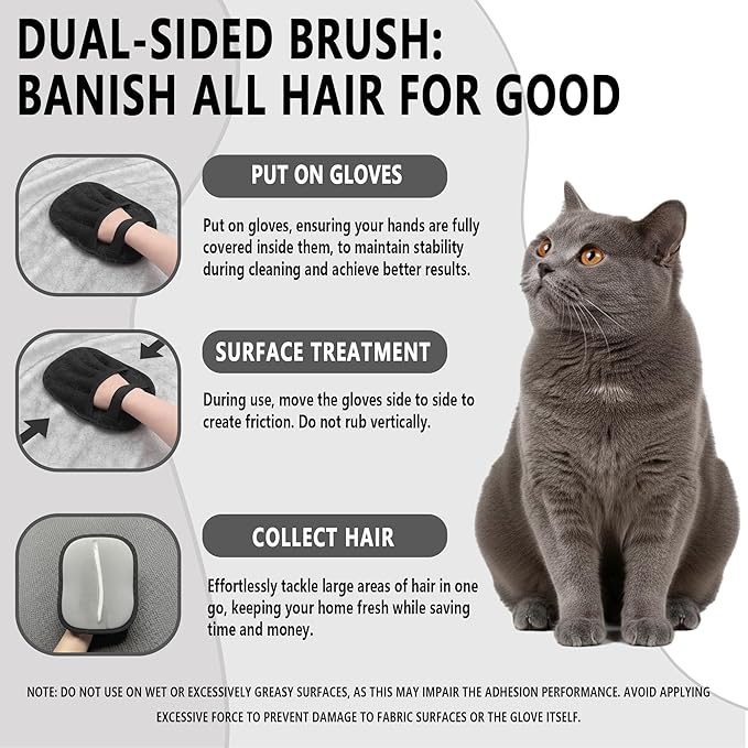 Pet Hair Removal Glove for Dogs & Cats,Five-Finger Electrostatic Glove for Clothes,Couch,Carpets,Car Seat,Individually Wrapped 2 Pack Black,L