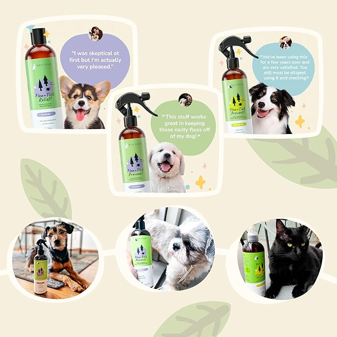 kin+kind Flea and Tick Spray and Shampoo Kit- Shampoo and Spray Set- Shampoo for Dogs, Spray for Dogs- for Tick and Flea Control Shampoo and Repel Spray- Lavender, 12 oz Each