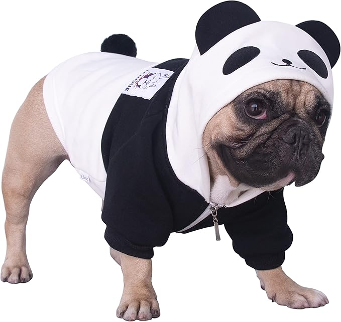 iChoue Panda Dog Halloween Costumes Clothes Sweater Cute Funny for French Bulldog Cold Weather Winter Coats Hoodies Frenchie English Pug - Black/Large Plus