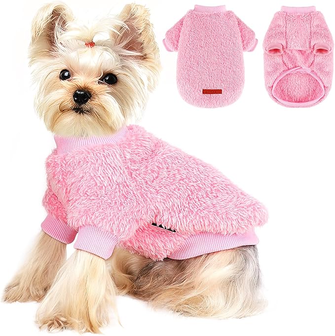 Dog Sweater Sweaters for Small Dogs Girl Purple Fleece Clothes Winter Soft Thickening Warm Puppy Boy Teacup Yorkie Chihuahua (XXS,Pink)