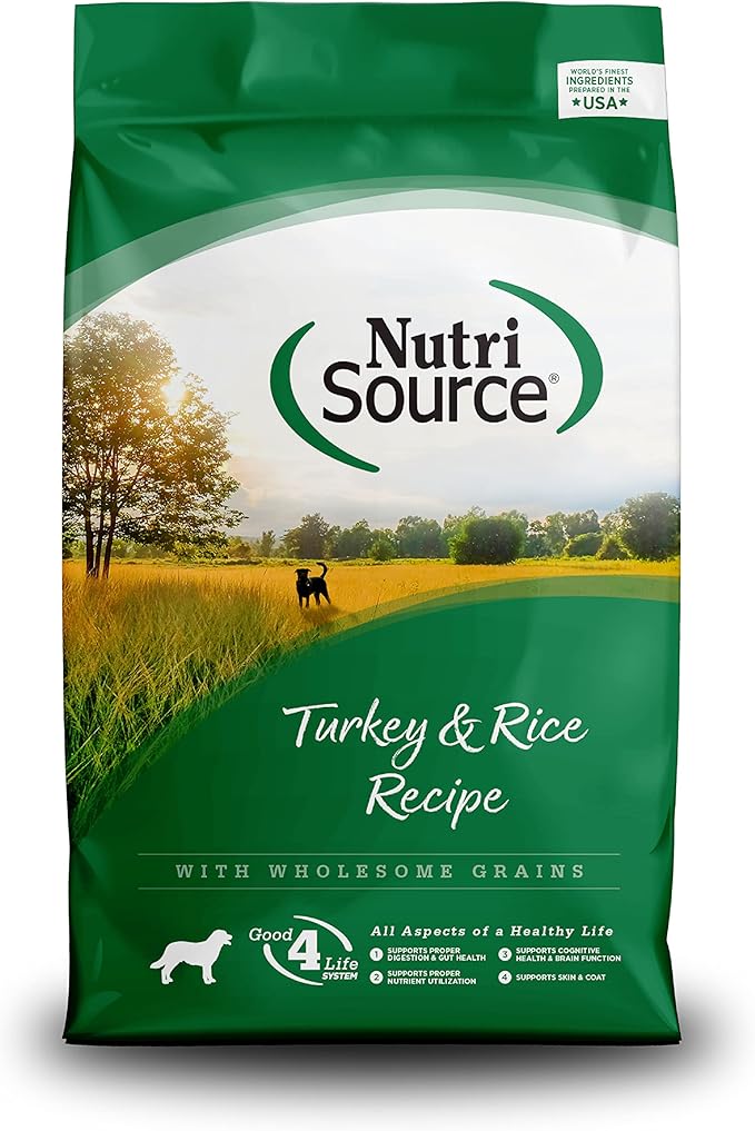 NutriSource Dog Food, Made with Turkey & Rice, with Wholesome Grains, 30LB, Dry Dog Food