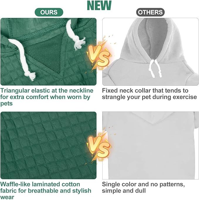 BEAUTYZOO Small Dog Hoodie Sweater with Pockets, Dog Clothes for Small Medium Dogs Boy Girl, Waffle-Like Laminated Cotton Pet Coats with Hat and Leash Hole, Green XL