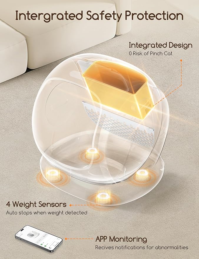 MeoWant Automatic Cat Litter Box, Large Opening Self Cleaning Litter Box with Safety Protection for Multiple Cats, App Control, Odor-Free, 75L Space, Yellow