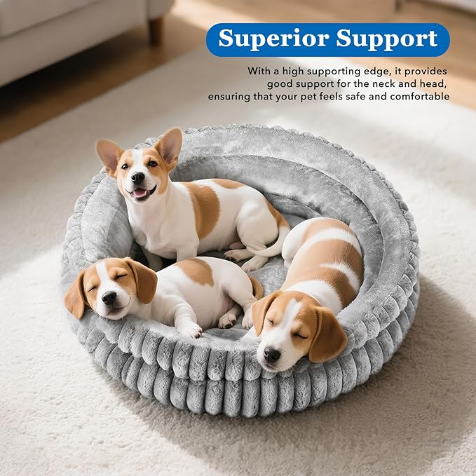 Dual-Layer Donut Cat Bed - Fluffy Round Bed for Small Pets - Ultra-Soft Cat Donut Bed for Cozy Sleep (Grey, 16 * 16 * 5.5 inch / 40 * 40 * 14 cm)