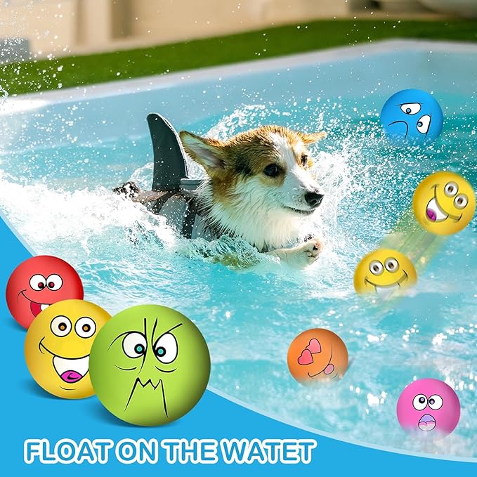 3.14" Squeaky Dog Toys Funny Smile Face Chewing Latex Rubber Soft Fetch Play Interactive Squeaky Dog Balls for Puppy Small Medium Pet Dog (6PCS)