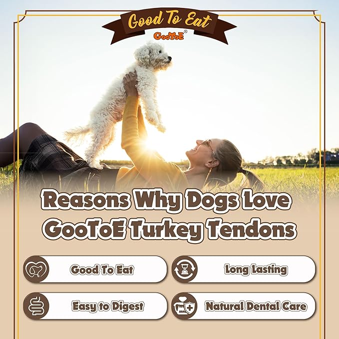 Gootoe Turkey Tendon Dog Treats, Bone (L) 1 lb, USA-Sourced Turkey Tendon, Natural Snack, Premium Puppy Chews, Hypoallergenic, Rawhide Free, Reseal Value Bag, Size for Large Dogs