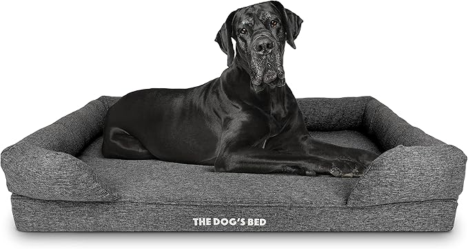 The Dog’s Bed, XXL Grey Linen, Memory Foam, Pain Relief: Arthritis, Hip & Elbow Dysplasia, Post Surgery, Lameness, Supportive, Calming, Waterproof Washable Cover