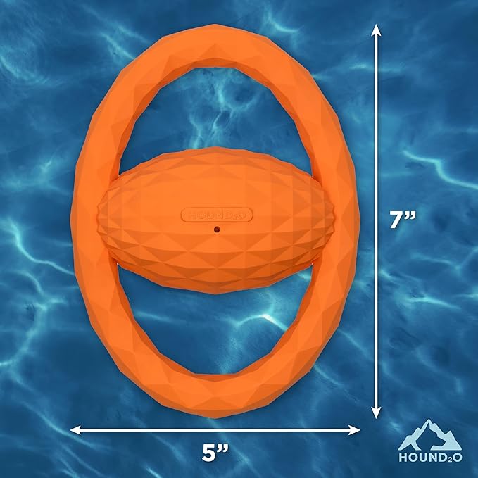 Playology Hound2O Dog Toys | Squeaky Tug Ball Toy for Tug of War | Orange Floating Outdoor Toy - Easy to Clean and Made from Non Toxic Materials
