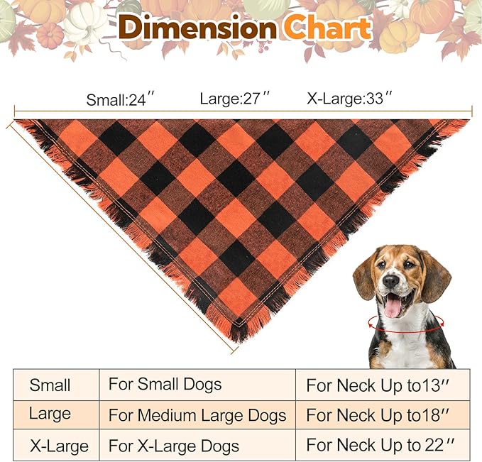 Kytely Fall Thanksgiving Dog Bandanas Large, 2Pack Christmas Halloween Classic Plaid Pet Scarf with Tassels Edges for Boy and Girl, Pet Apparel & Accessories Costume for Puppy Pets