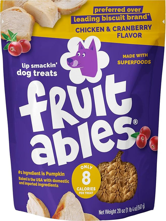 Fruitables Baked Dog Treats, Healthy Pumpkin Treat for Dogs, Low Calorie & Delicious, Free of Wheat, Corn and Soy, Made in The USA, Chicken and Cranberry Flavor, 20 oz