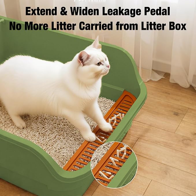 Gefryco Extra Large Cat Litter Box with High Sides, Side Entry Kitty Litter Boxes for Indoor Cats, Anti Splashing (Green)