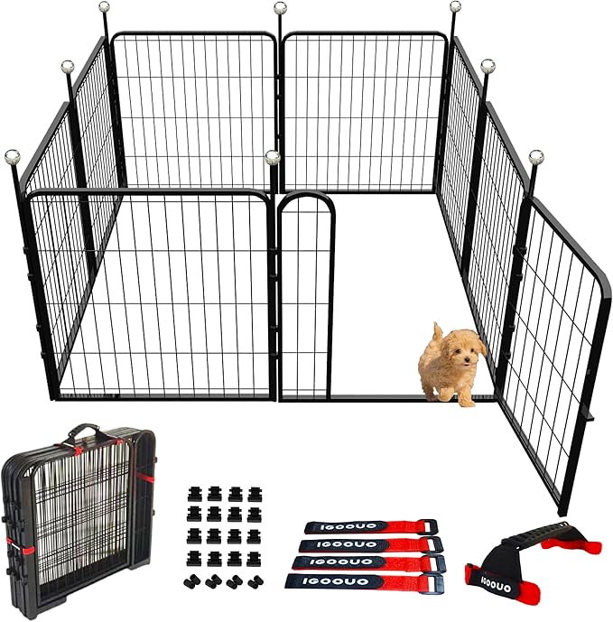 Puppy Playpen Indoor/Outdoor,24'' Portable Dog playpen with Easy-Carry Straps,8 Panels Dog Pen Play Pen for Small Dogs,Rustproof Pet Playpen for Camping RV Yard(with One Door)