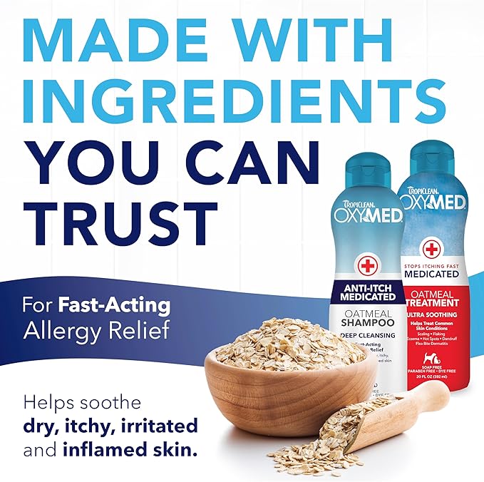 TropiClean Oxymed Medicated Cat & Dog Shampoo and Conditioner Set for Itchy Skin, Skin Soothing Oatmeal Shampoo & Conditioner for Dogs & Cats | Set of 2